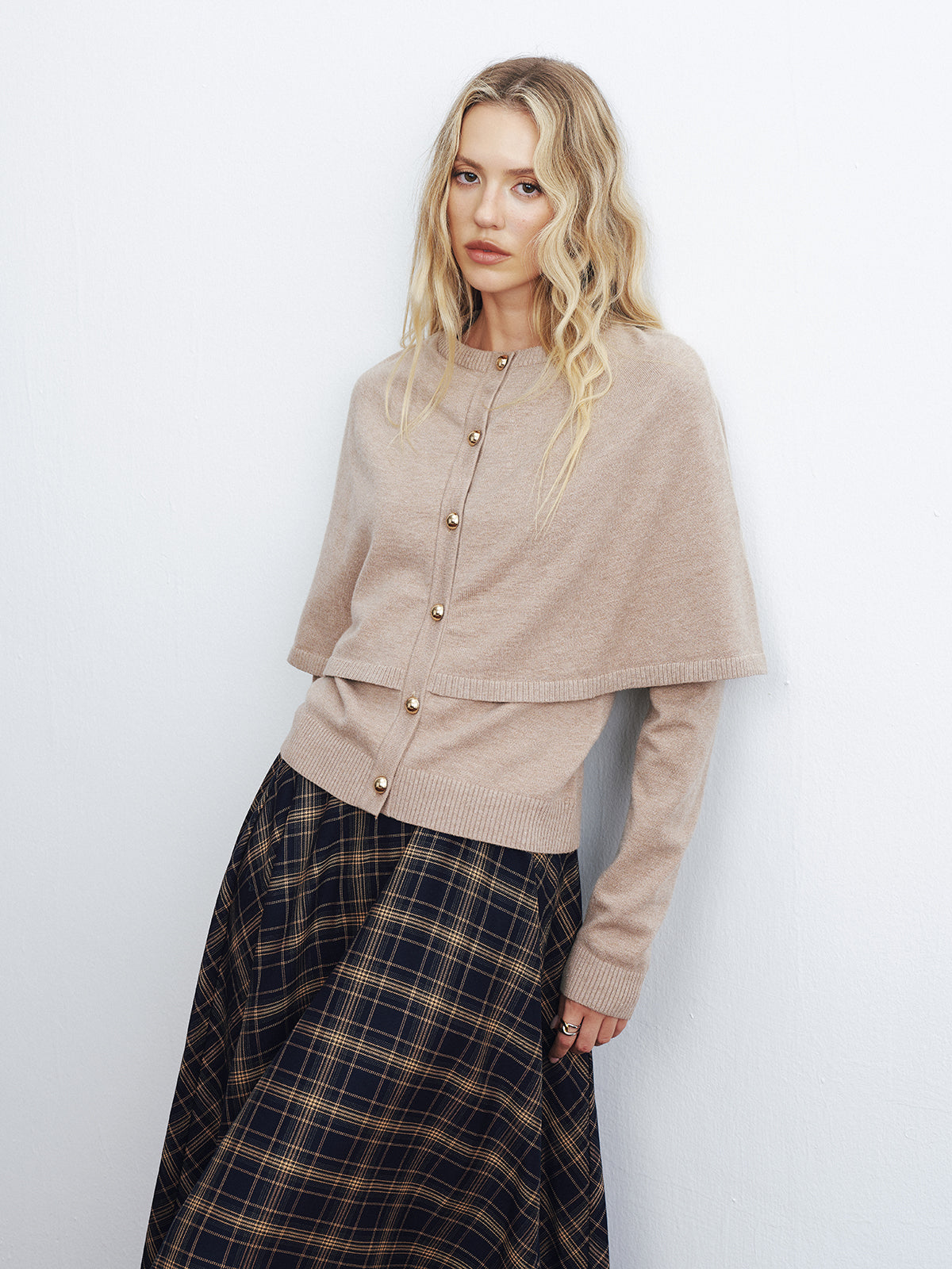 Layered Cape-Style Cardigan for Women with Elegant Design