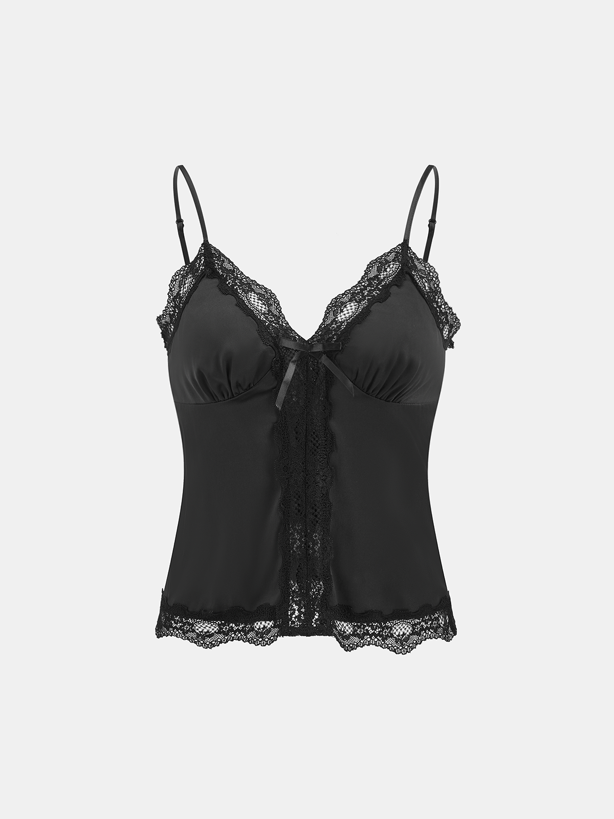 Lace Trim Satin Cami Top with Adjustable Straps