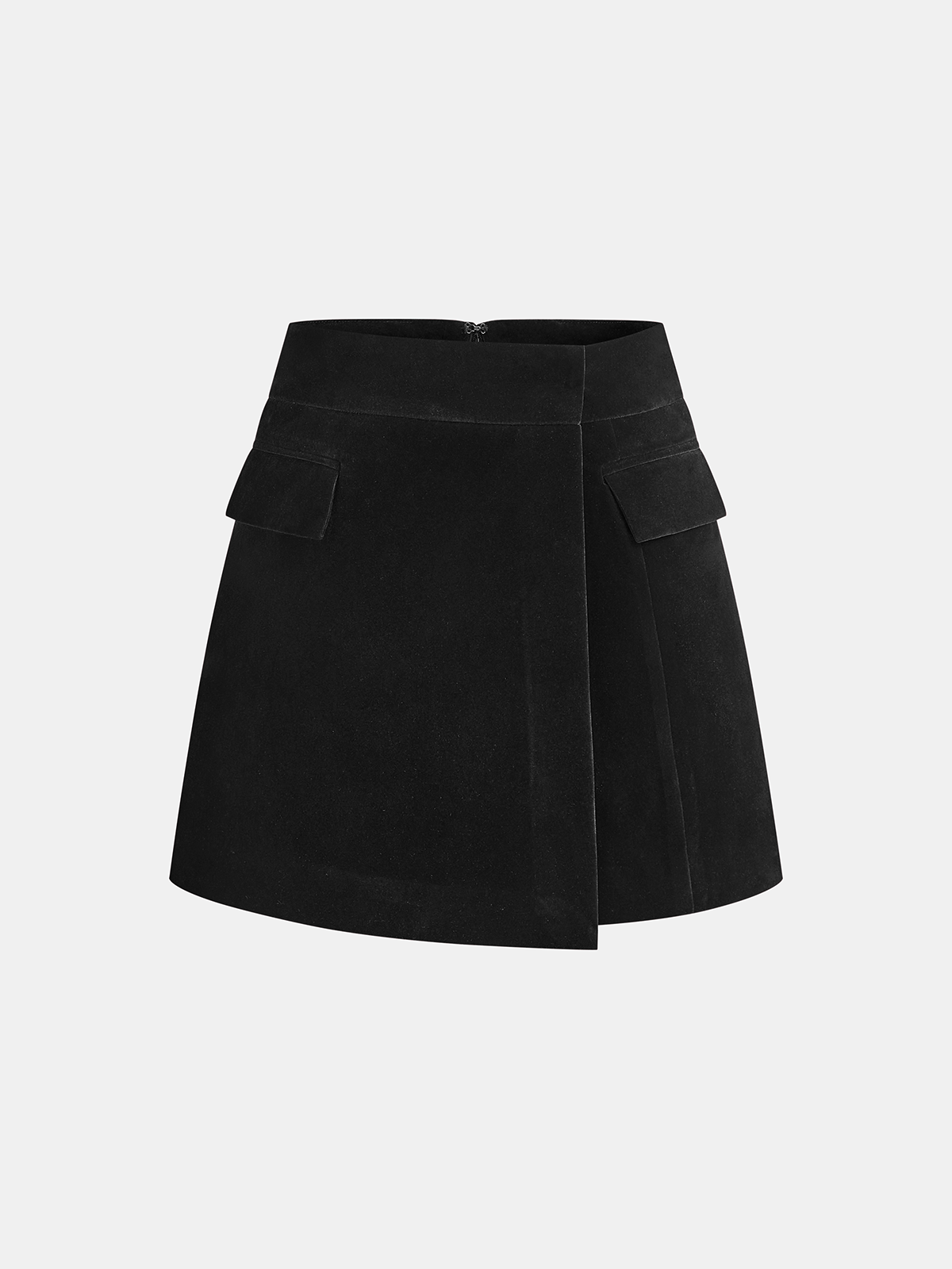 Corduroy Asymmetric Mini Skirt with Button Detail