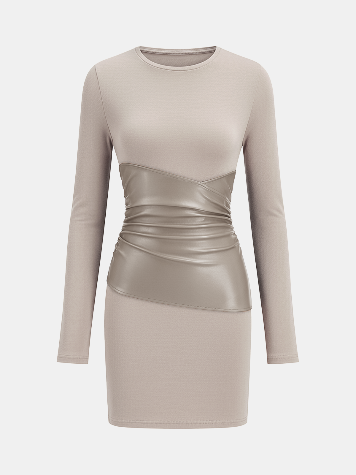 PU Leather Panel Long Sleeve Knit Dress for Women, Comfort Fit