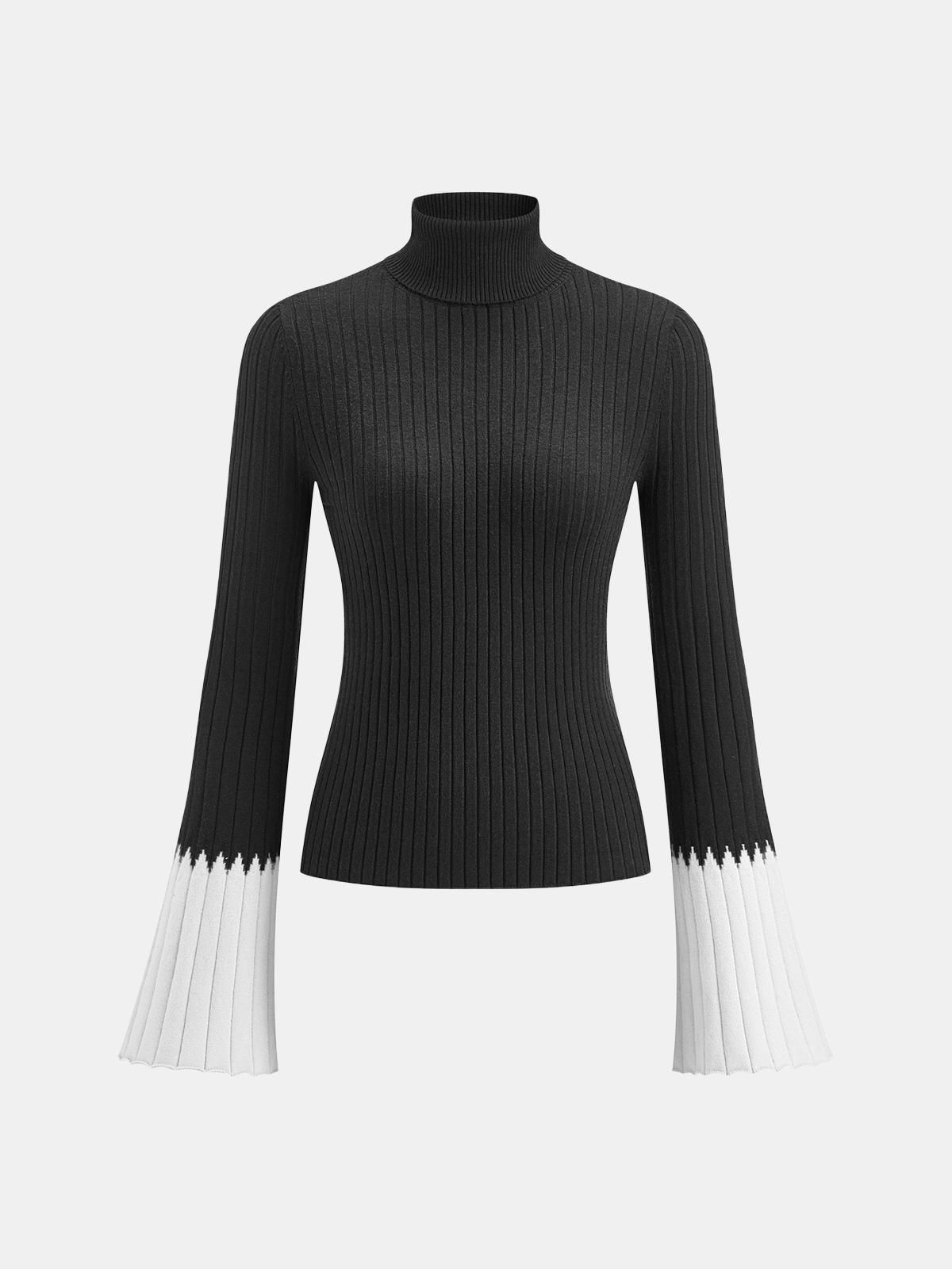 Contrast Flared Cuff Turtleneck Sweater Cozy Winter Knitwear