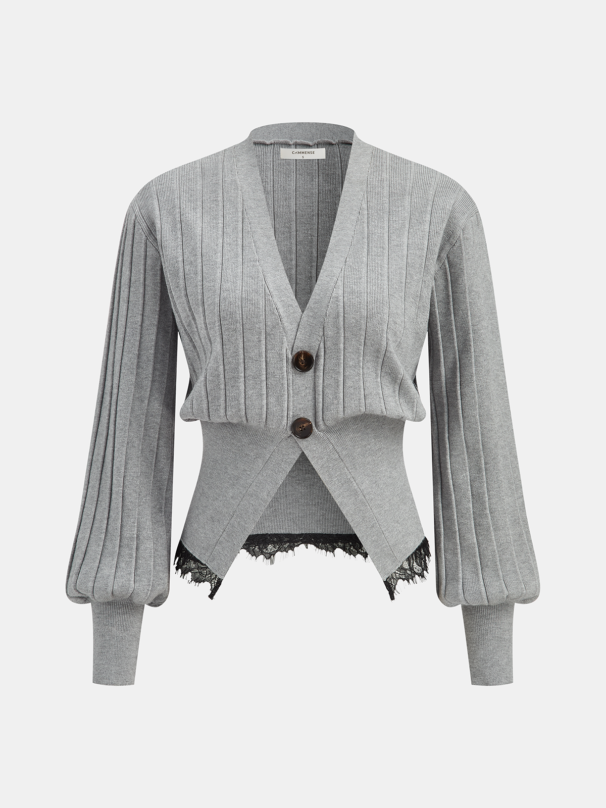 Lace Hem Ribbed Knit Cardigan | Classic Women's Outerwear Sweater
