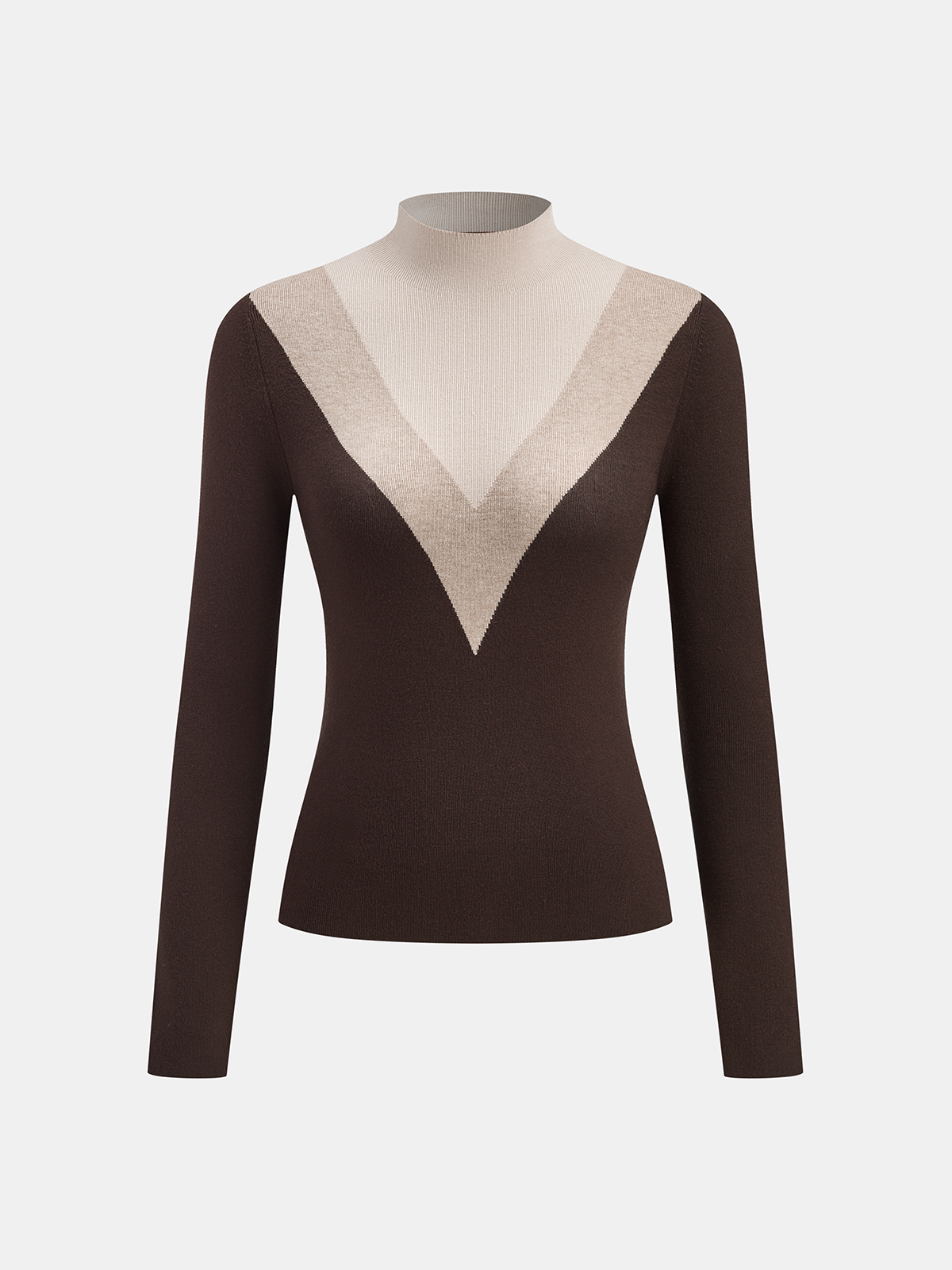 Color Block Mock Neck Fitted Knit Top Stylish Comfortable Women's Apparel