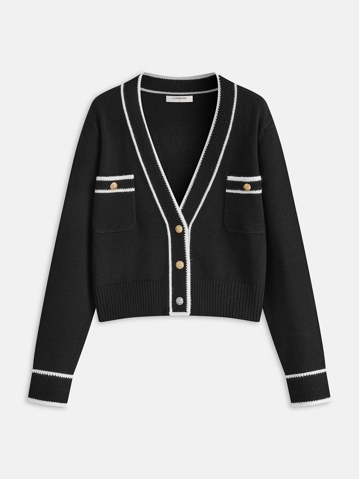 Contrast Trim Metal Button Wool-Blend Cardigan for Women Fall Fashion