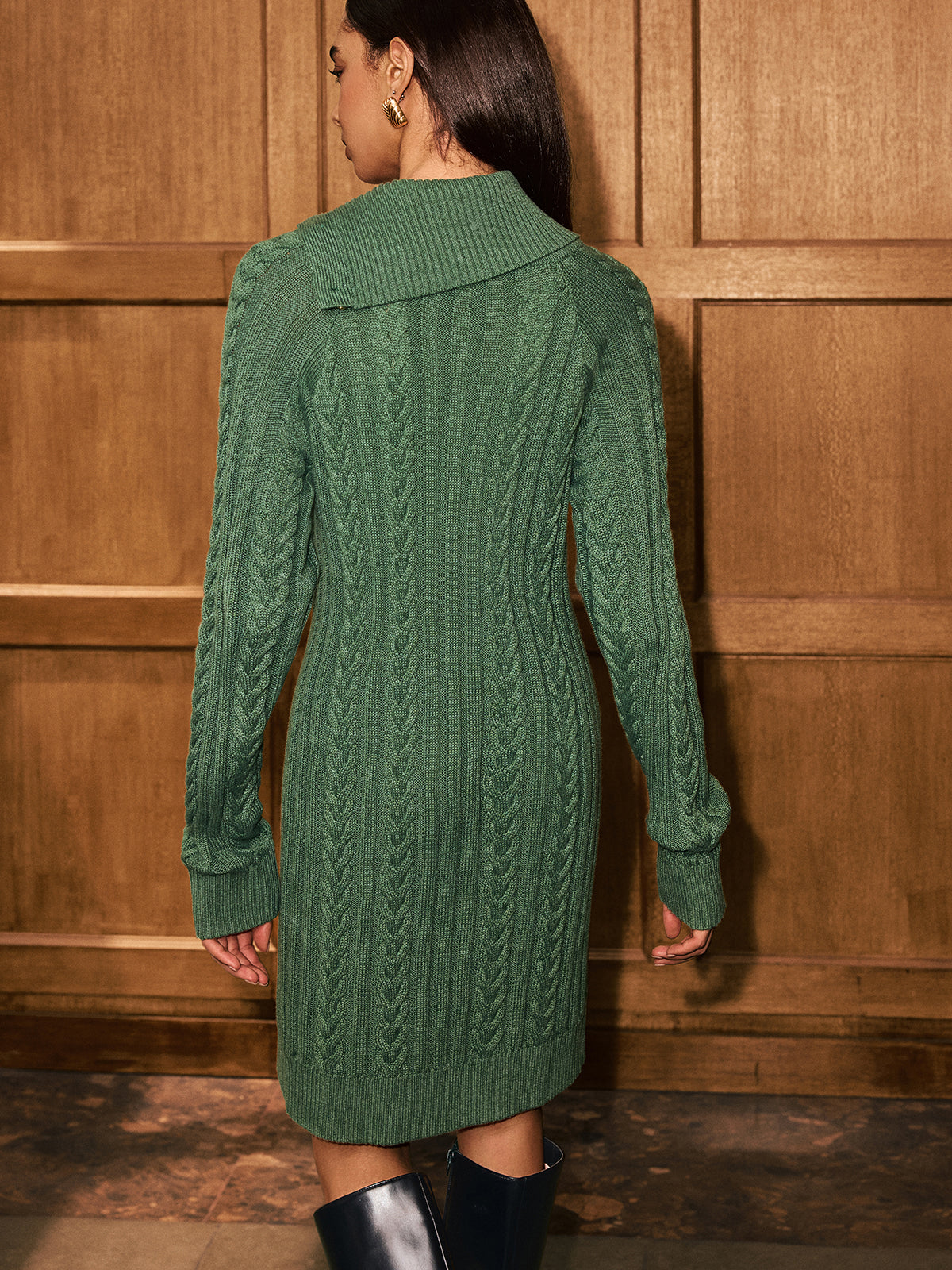 "Asymmetric Collar Cable-Knit Sweater Dress Stylish Winter Apparel"