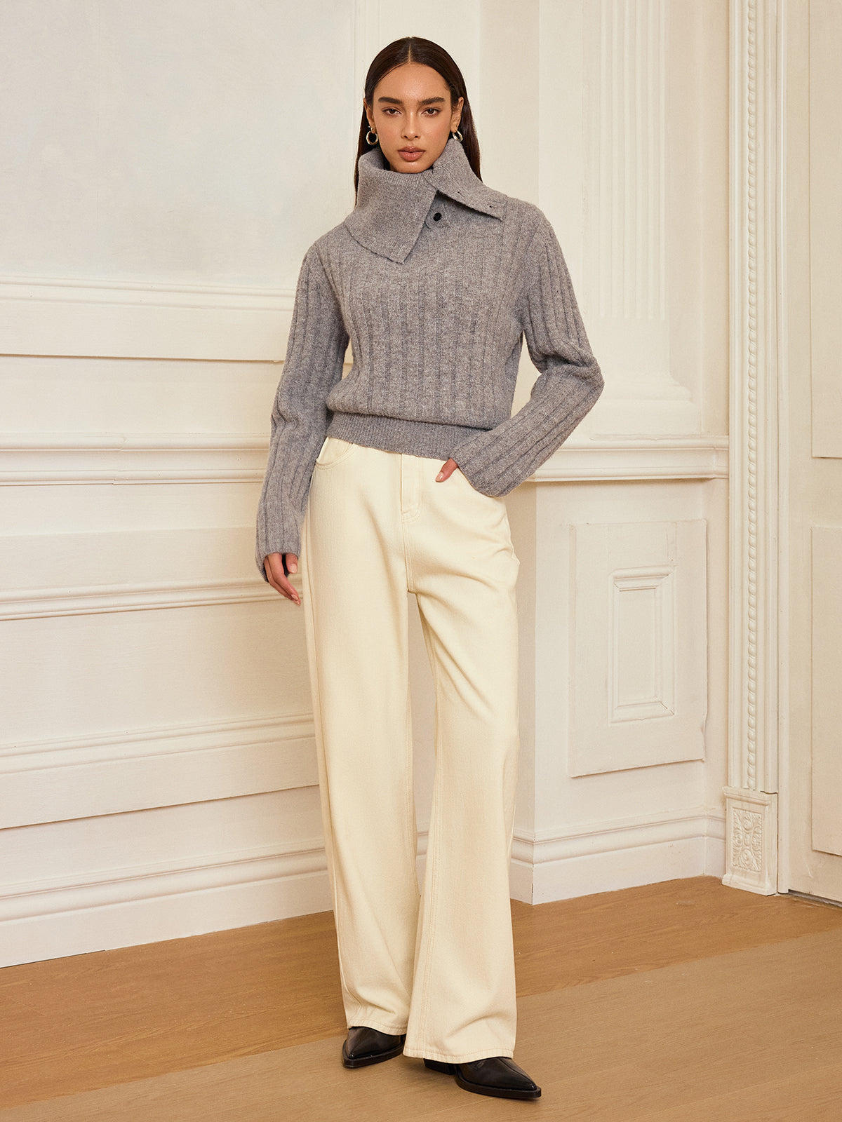 Lapel Collar Wool-Blend Sweater for Stylish Winter Wear