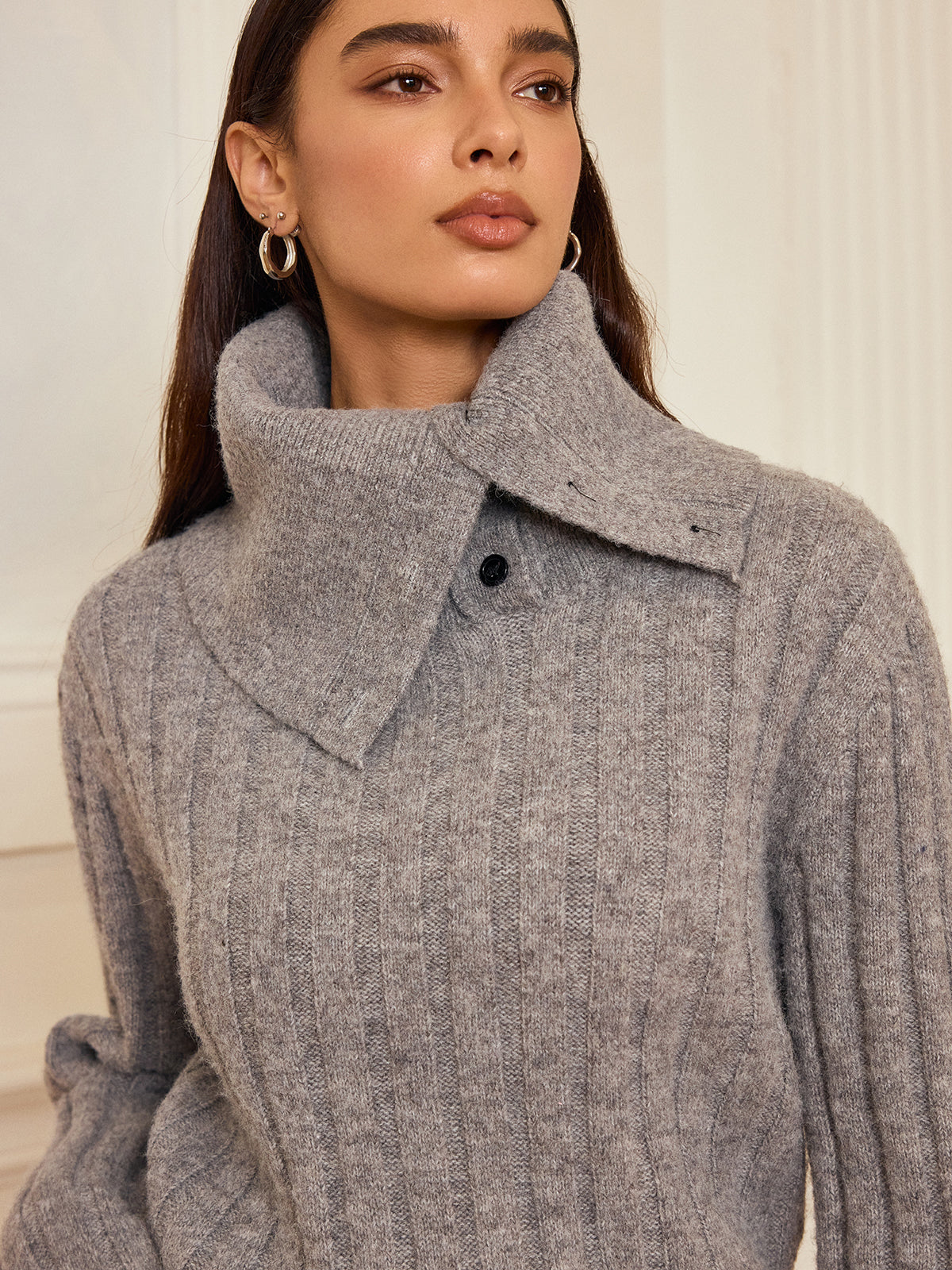 Lapel Collar Wool-Blend Sweater for Stylish Winter Wear