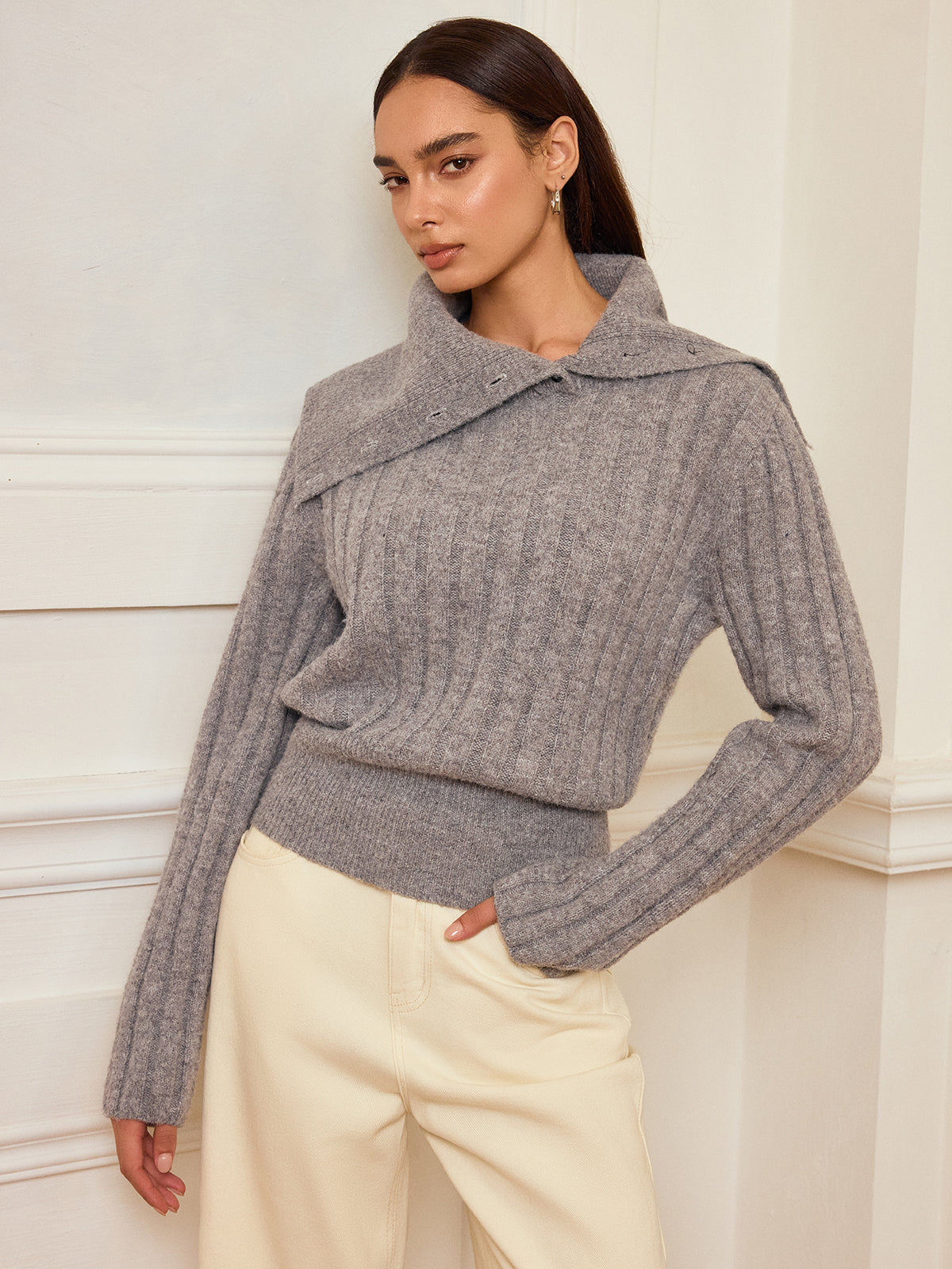 Lapel Collar Wool-Blend Sweater for Stylish Winter Wear