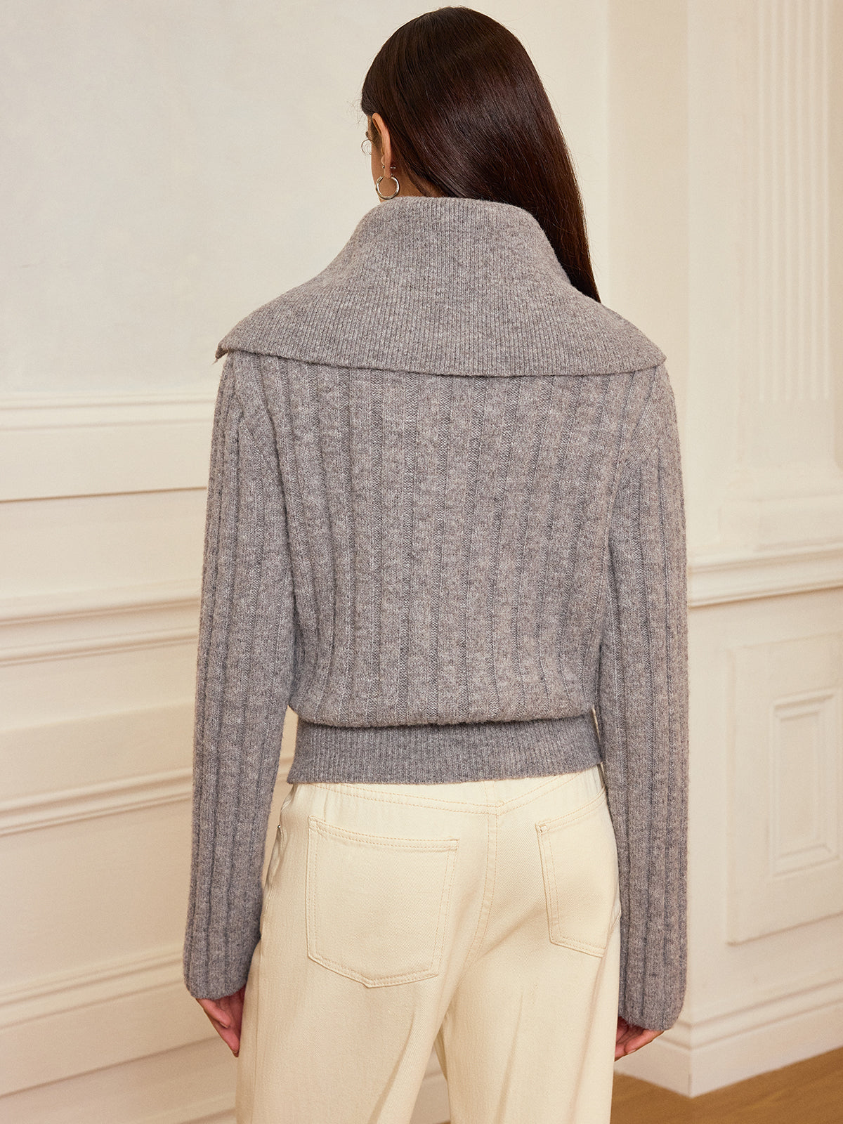 Lapel Collar Wool-Blend Sweater for Stylish Winter Wear