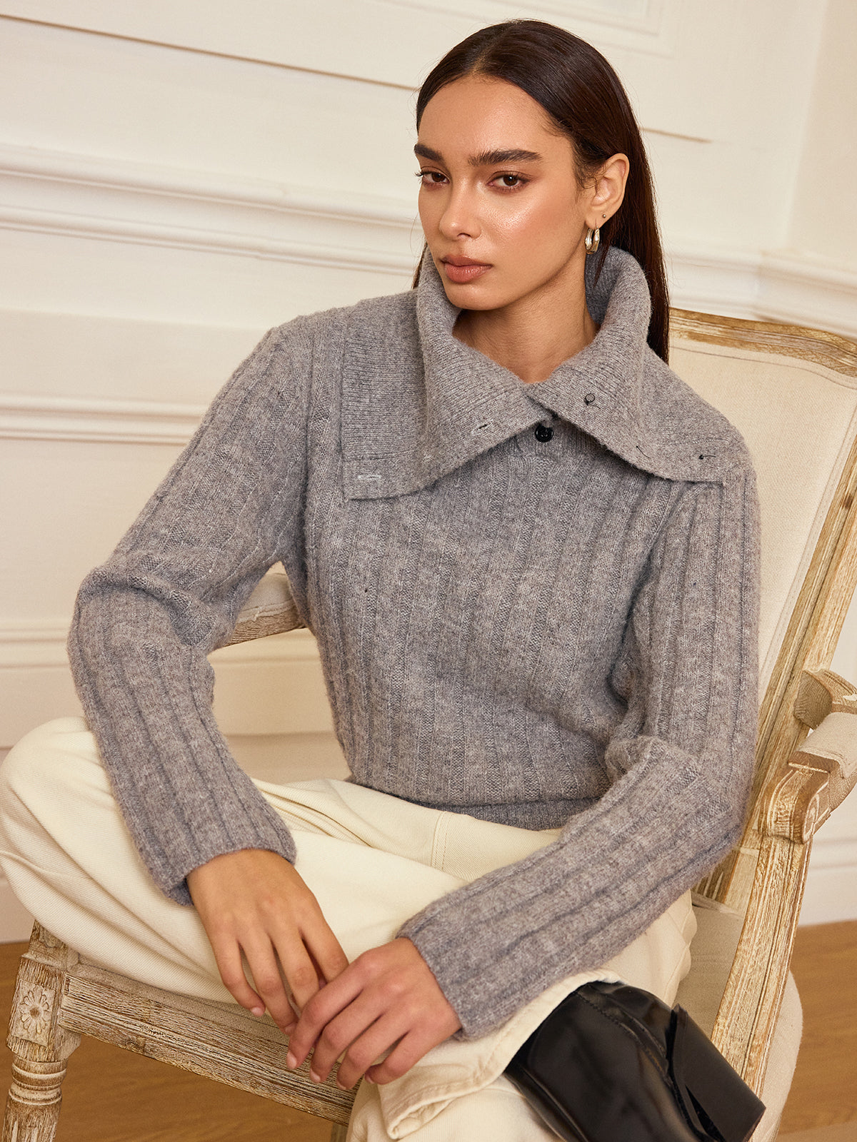 Lapel Collar Wool-Blend Sweater for Stylish Winter Wear