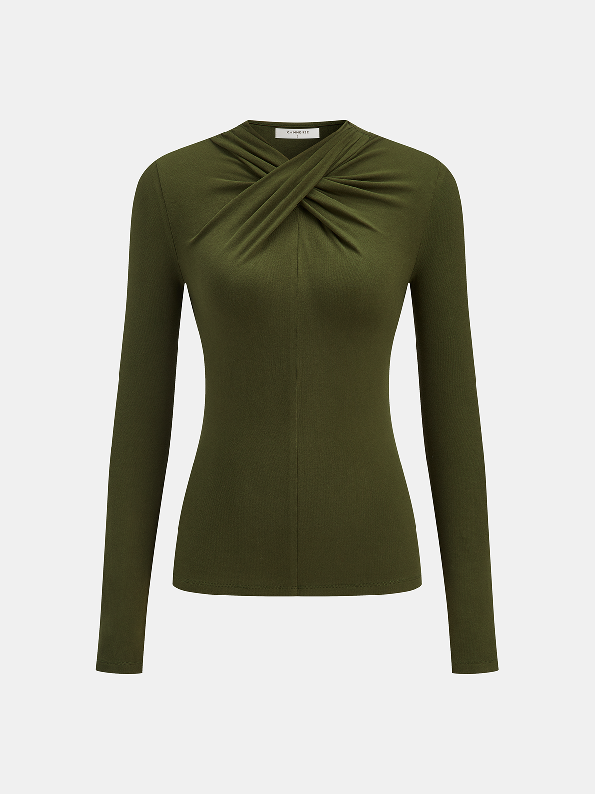 Twisted Front Detail Long Sleeve Knit Top Comfortable Lightweight Apparel