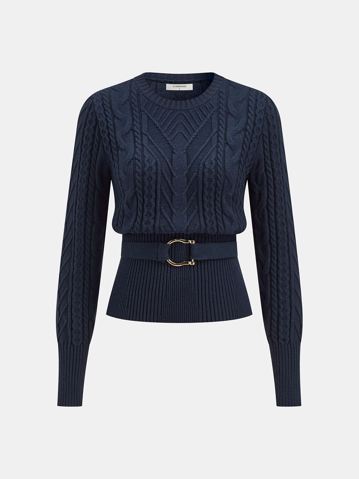Cinched Waist Belted Cable Knit Top Women's Fashion Essential
