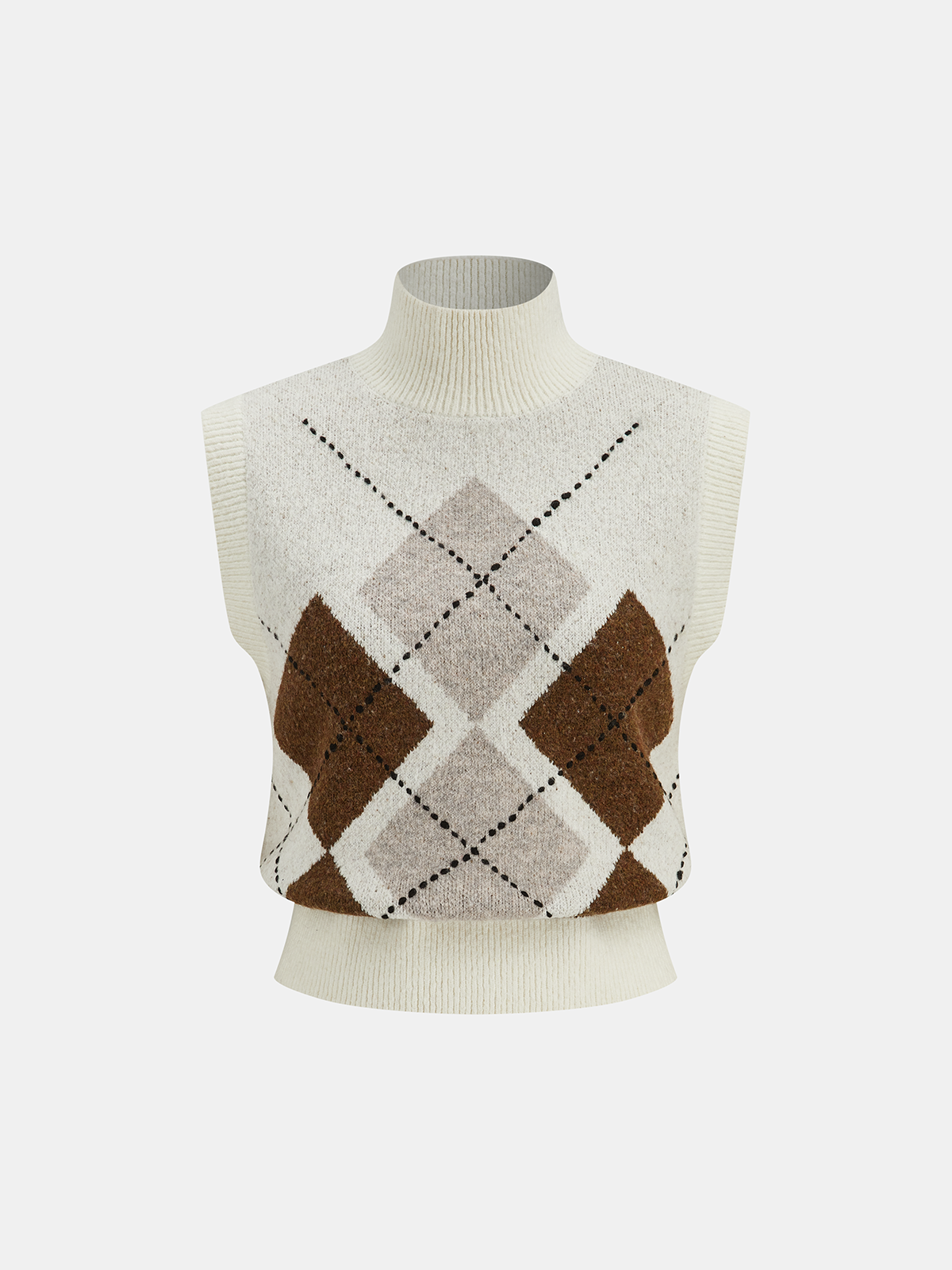 Argyle Turtleneck Knit Vest for Casual Wear
