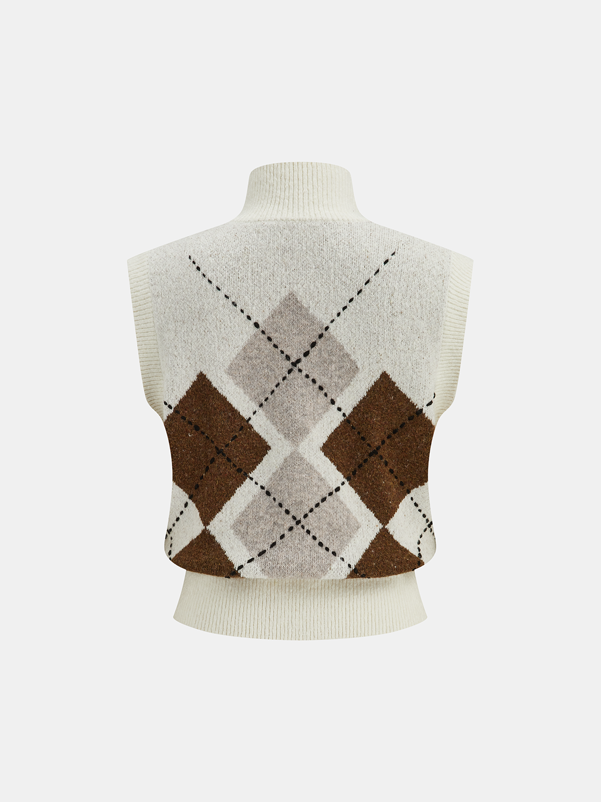Argyle Turtleneck Knit Vest for Casual Wear