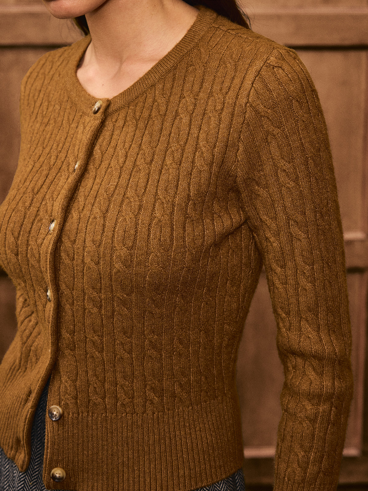 Button-Front Cable-Knit Cardigan with Pockets for Women