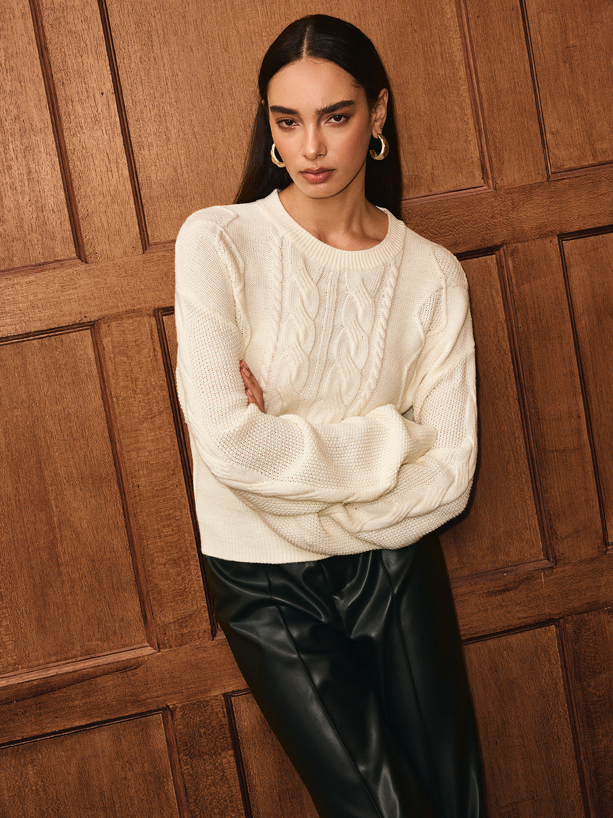 Cinched Waist Cable-Knit Wool-Blend Sweater Cozy Winter Fashion Essential