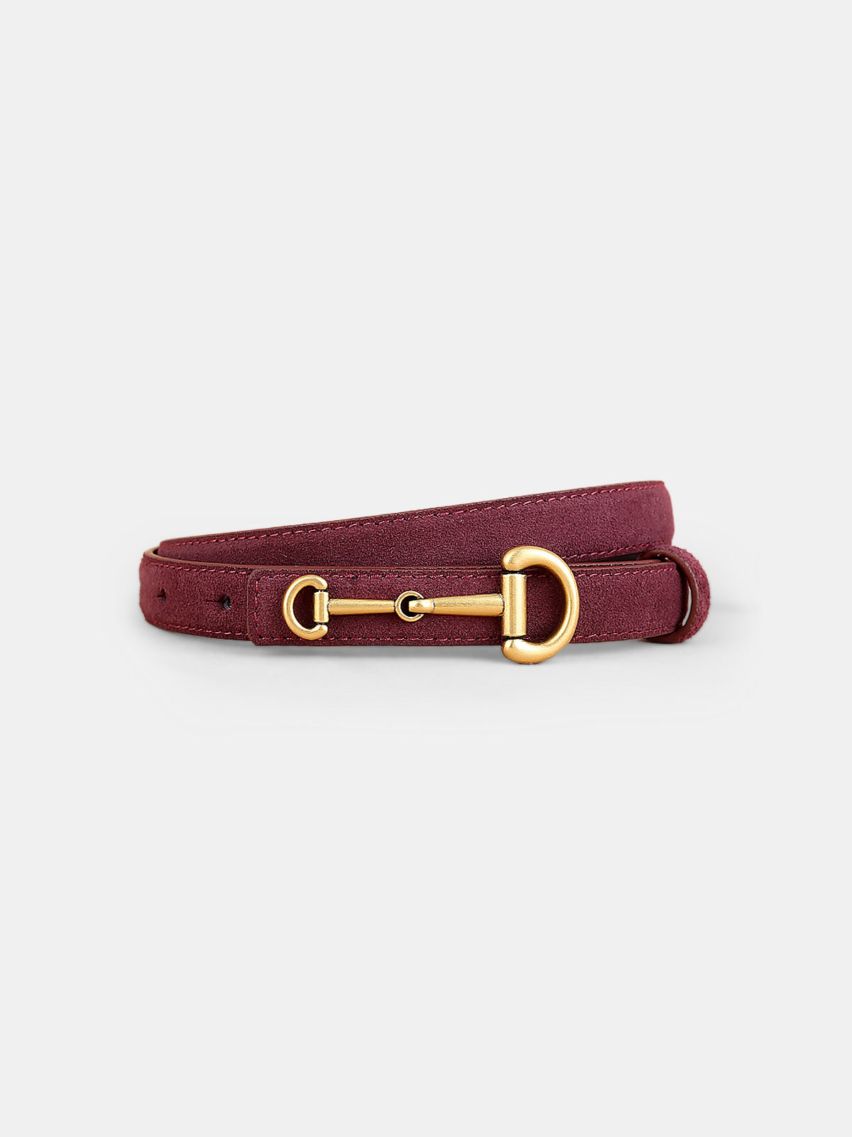 Horsebit Buckle Suede Effect Thin Belt Elegant Designer Accessory