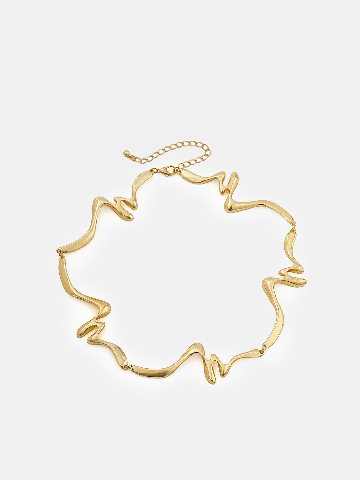 Geometric Wave Statement Choker Necklace, Elegant Modern Metallic Design Accessory