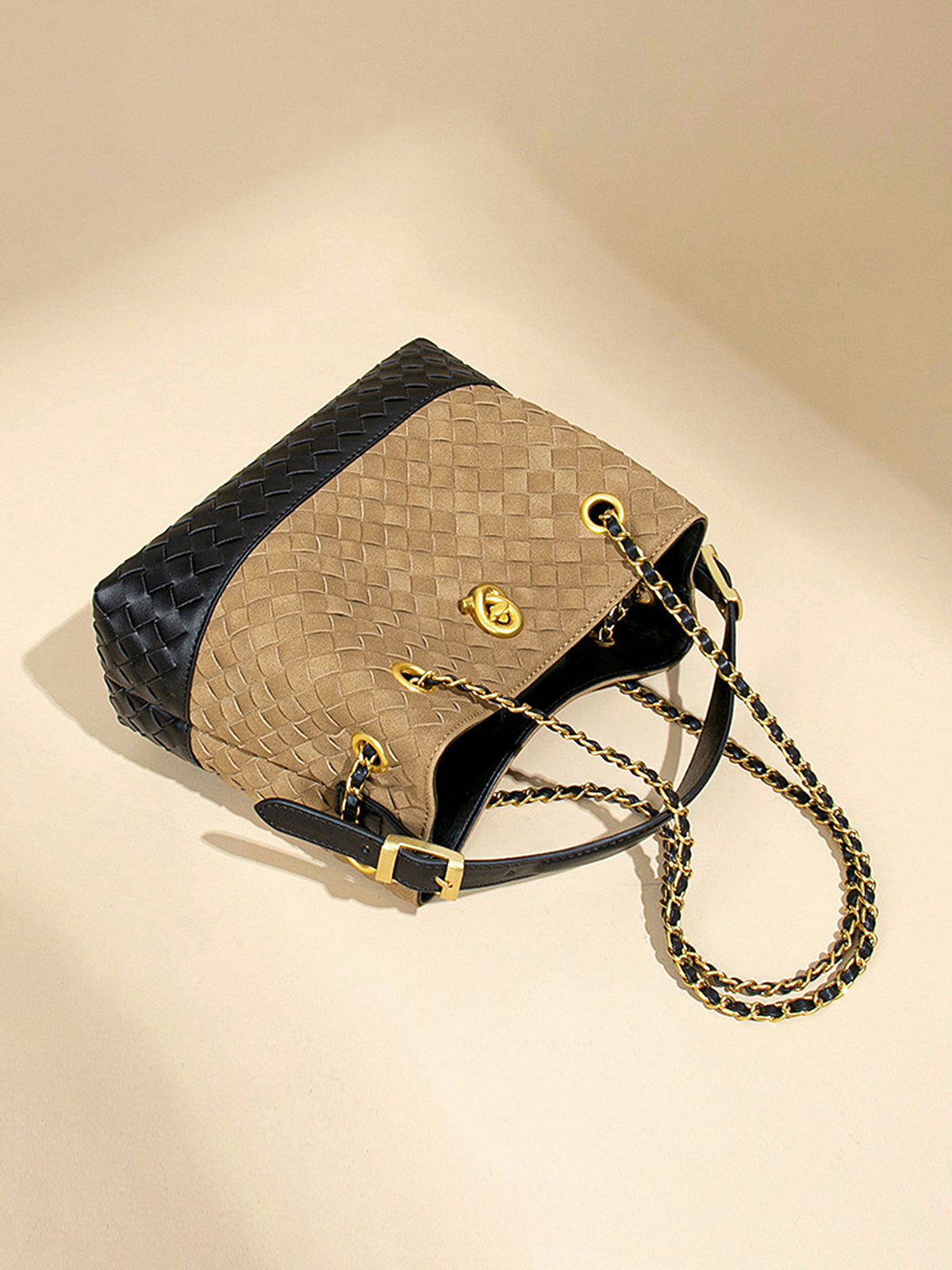 Two-Tone Woven Hobo Bag with Adjustable Strap Essential