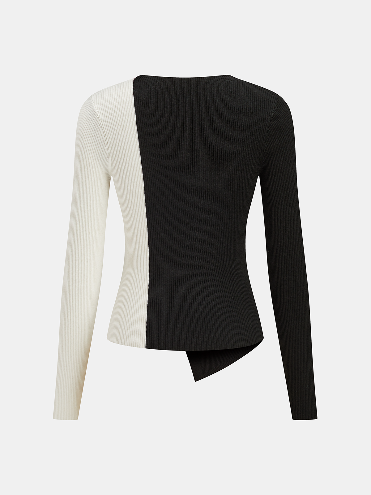 Asymmetric Color Block Metal Button Ribbed Knit Top for Women Trendy Casual