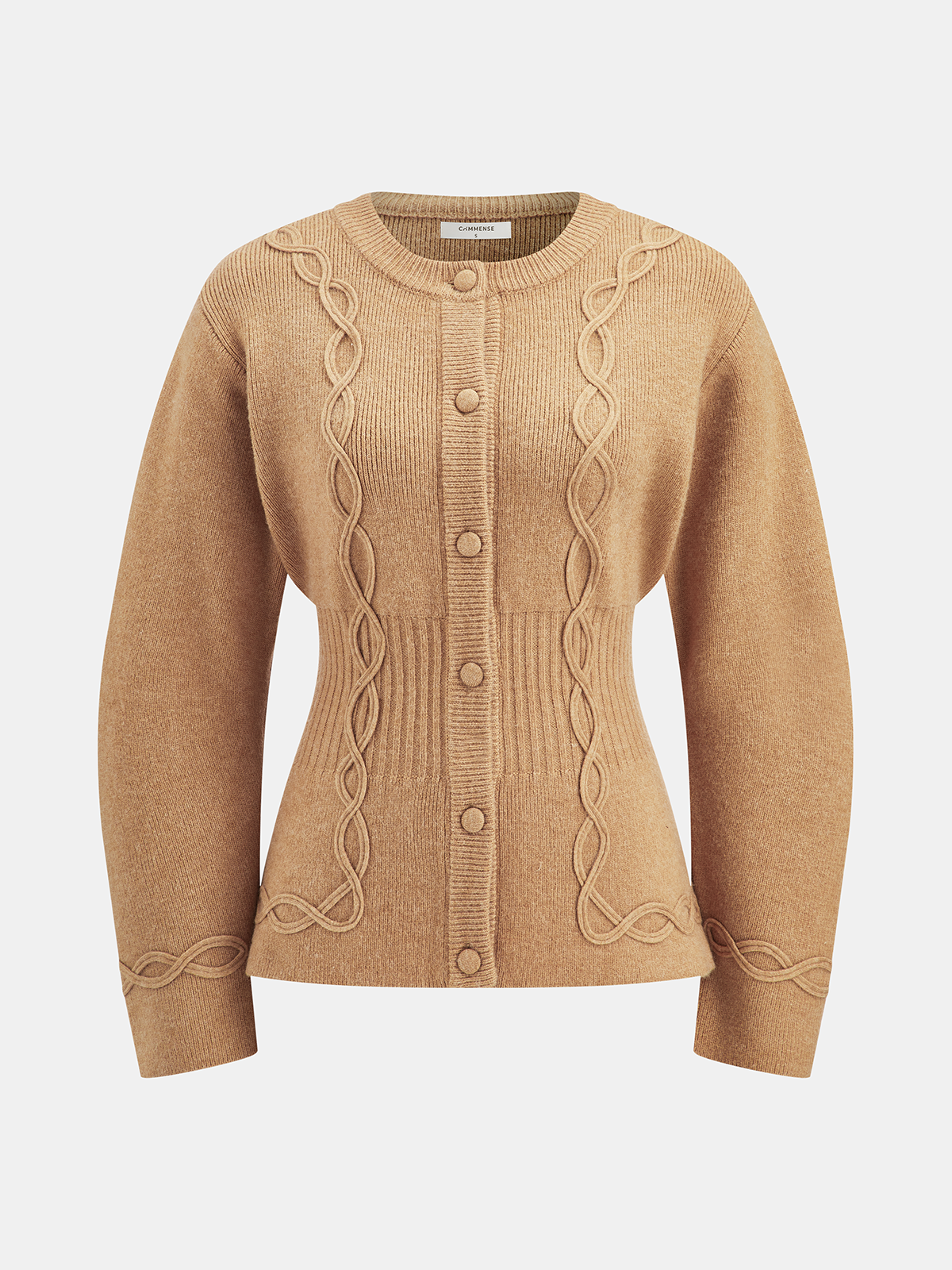 Cinched Waist Cable Knit Cardigan Cozy Warm Winter Sweater