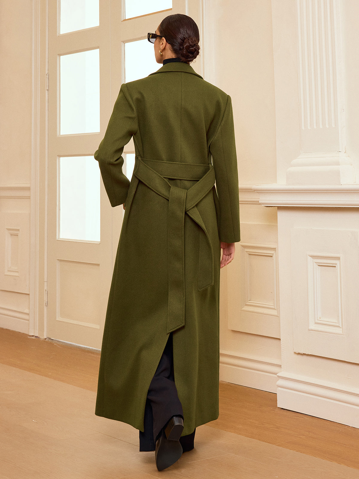Double-Breasted Belted Long Coat for Women Winter Elegance