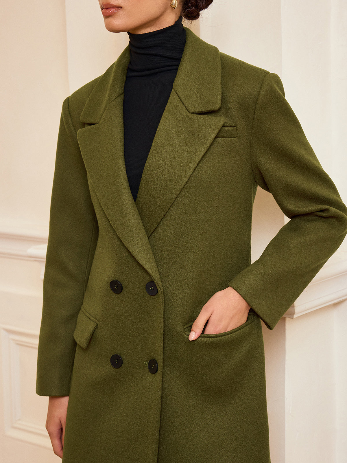 Double-Breasted Belted Long Coat for Women Winter Elegance