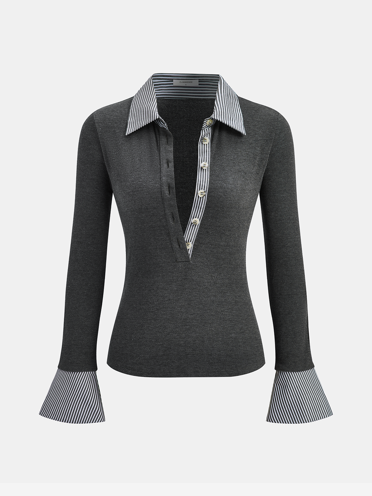 Striped Shirt Panel Knit Top for Women Casual Wear
