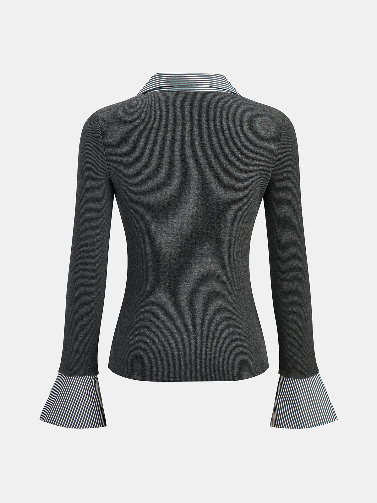 Striped Shirt Panel Knit Top for Women Casual Wear