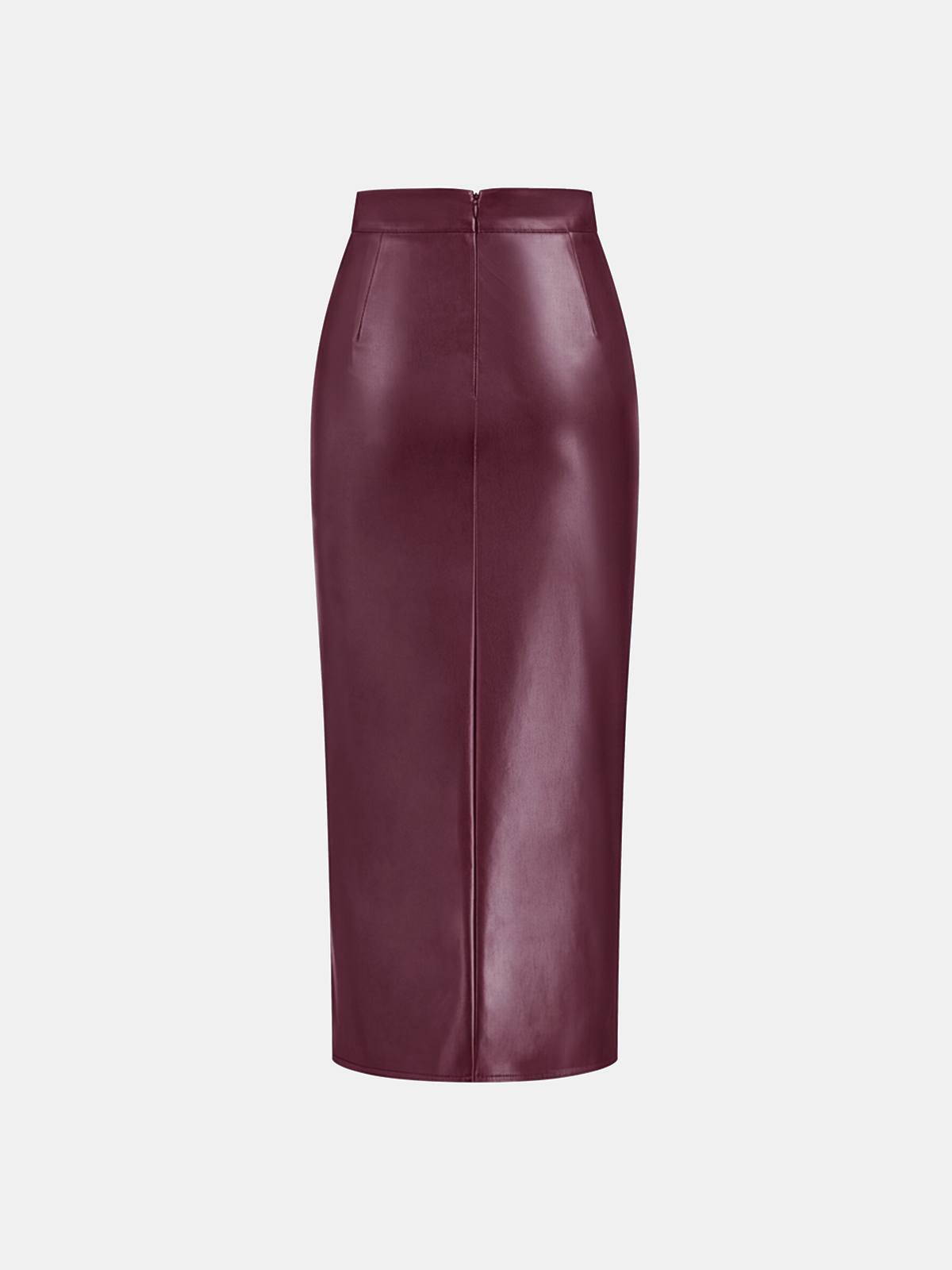 Ruched Slit PU Leather Midi Skirt High Waist Fashionable Style