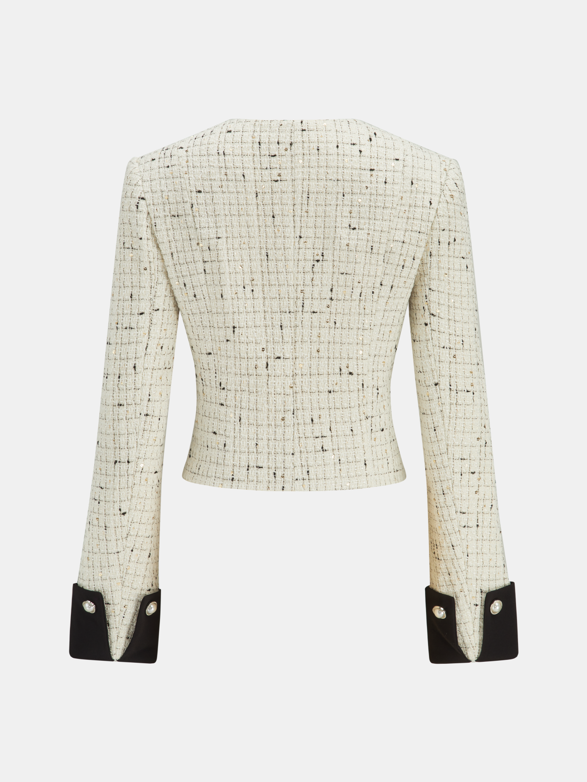 Contrast Cuff Pearl Button Tweed Jacket - Elegant Women's Classic Style Outerwear