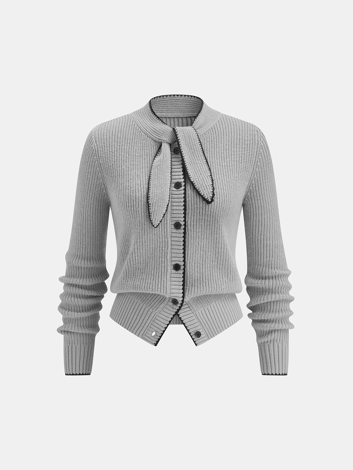 Tie Neck Contrast Trim Wool Blend Cardigan for Women