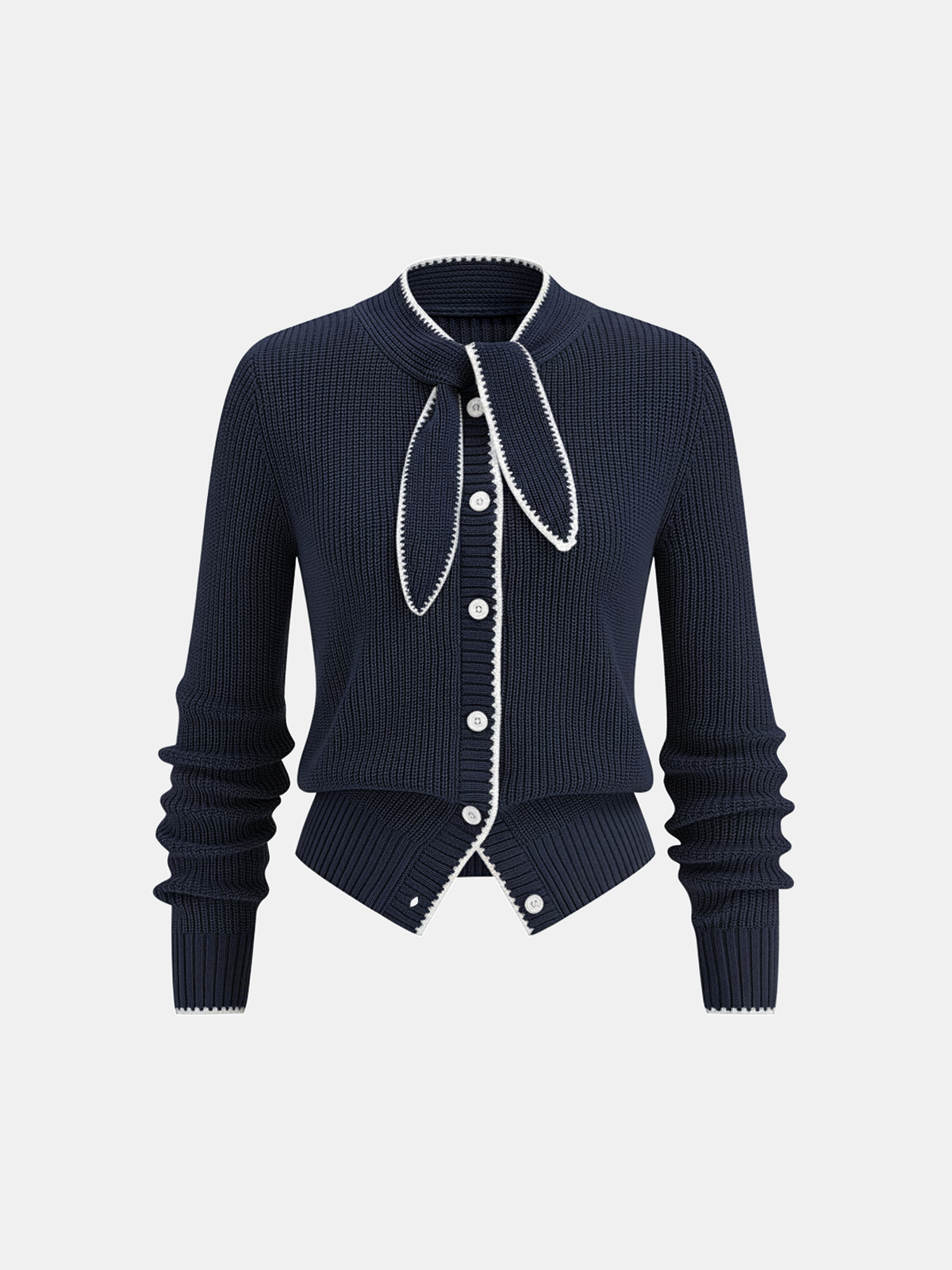 Tie Neck Contrast Trim Wool Blend Cardigan for Women
