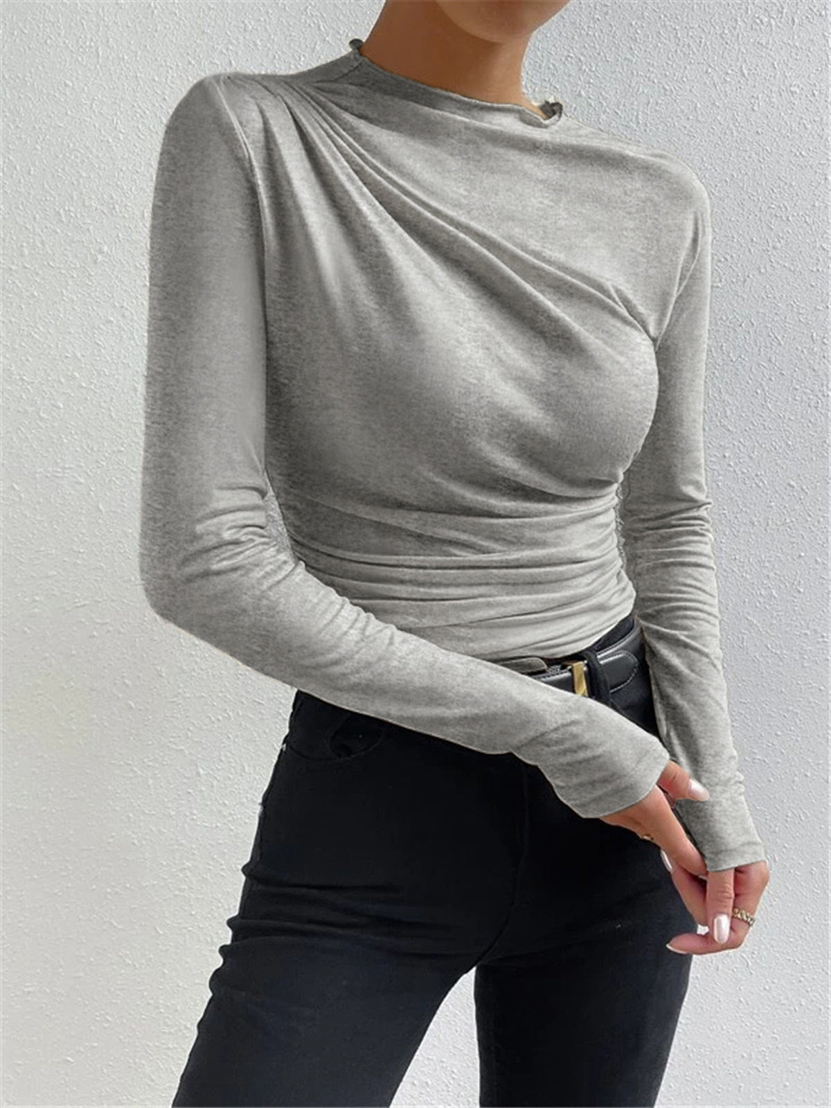 Ruching Long Sleeve Shirt Women's Fashion Top
