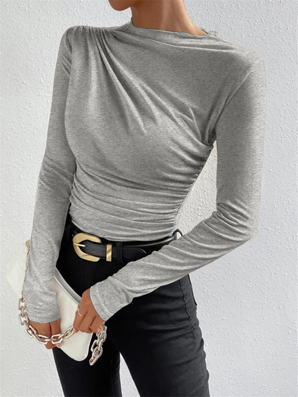 Ruching Long Sleeve Shirt Women's Fashion Top