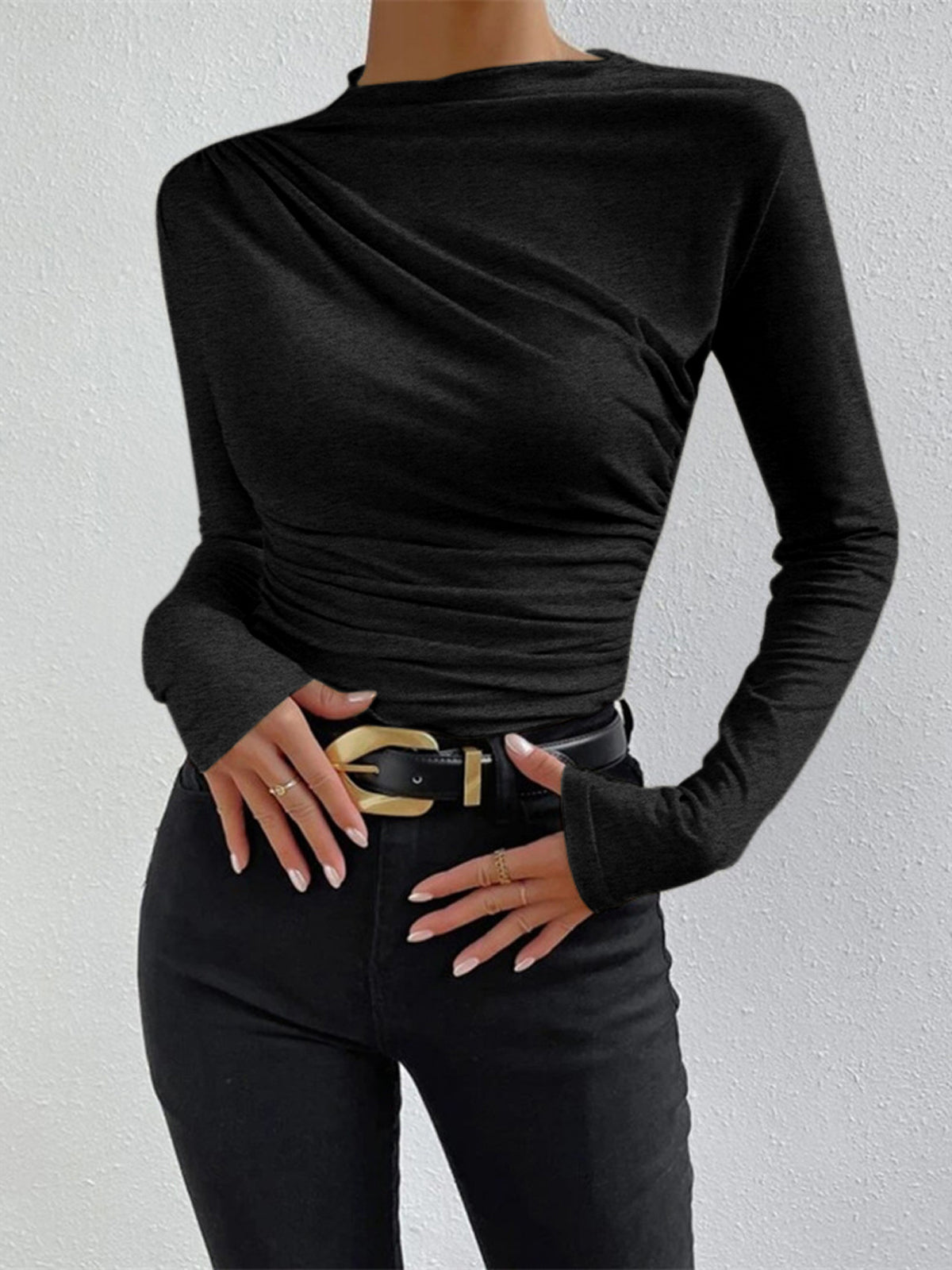 Ruching Long Sleeve Shirt Women's Fashion Top