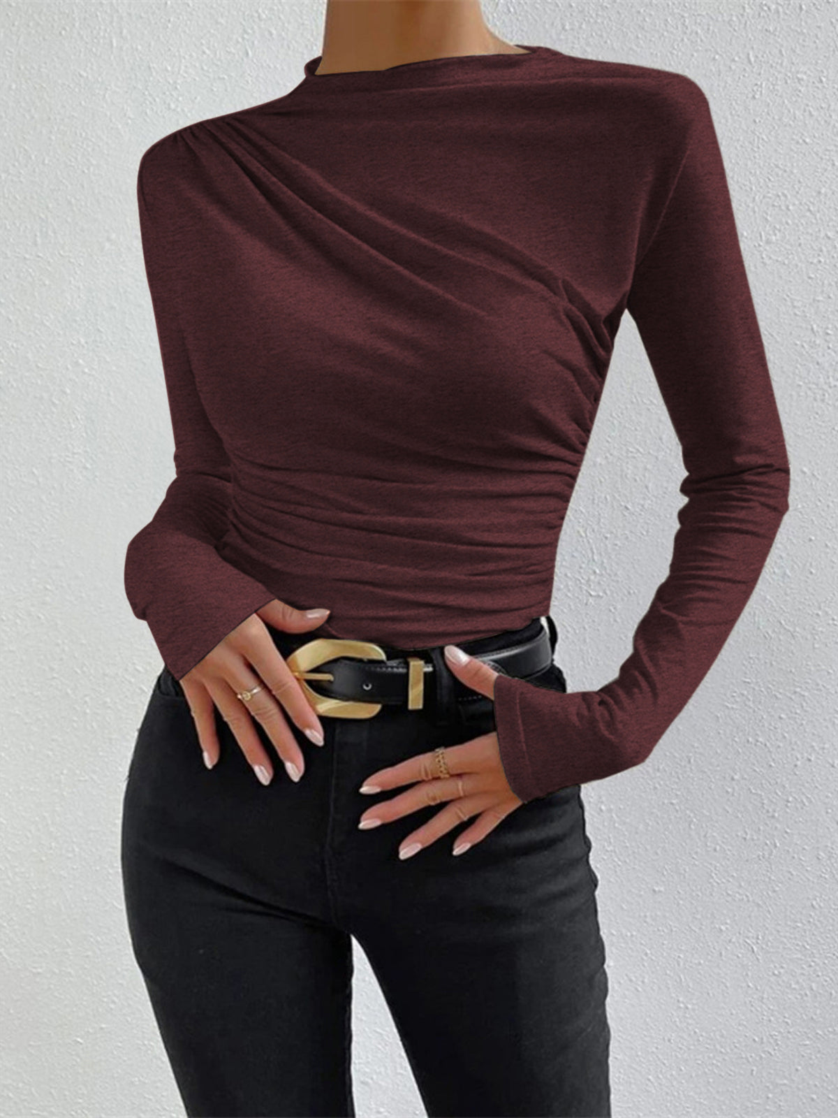 Ruching Long Sleeve Shirt Women's Fashion Top