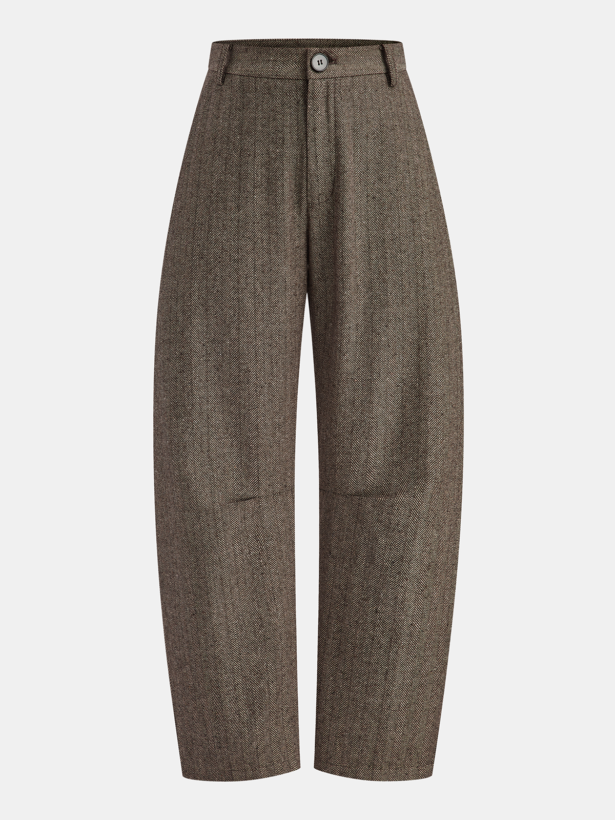 Mid-Waist Herringbone Curved-Leg Casual Trousers for Women