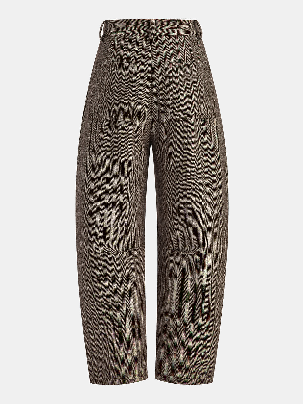 Mid-Waist Herringbone Curved-Leg Casual Trousers for Women