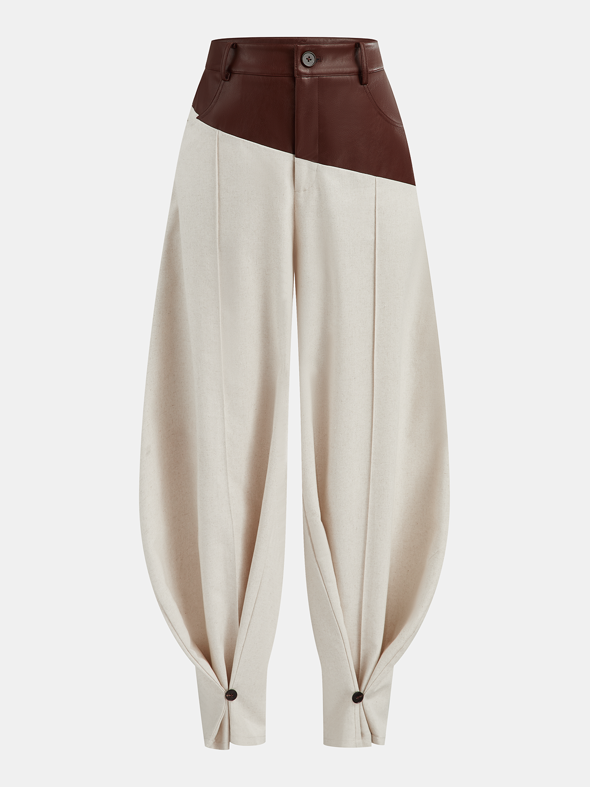 Faux Leather Paneled Balloon Pants High Waist Fashion Apparel