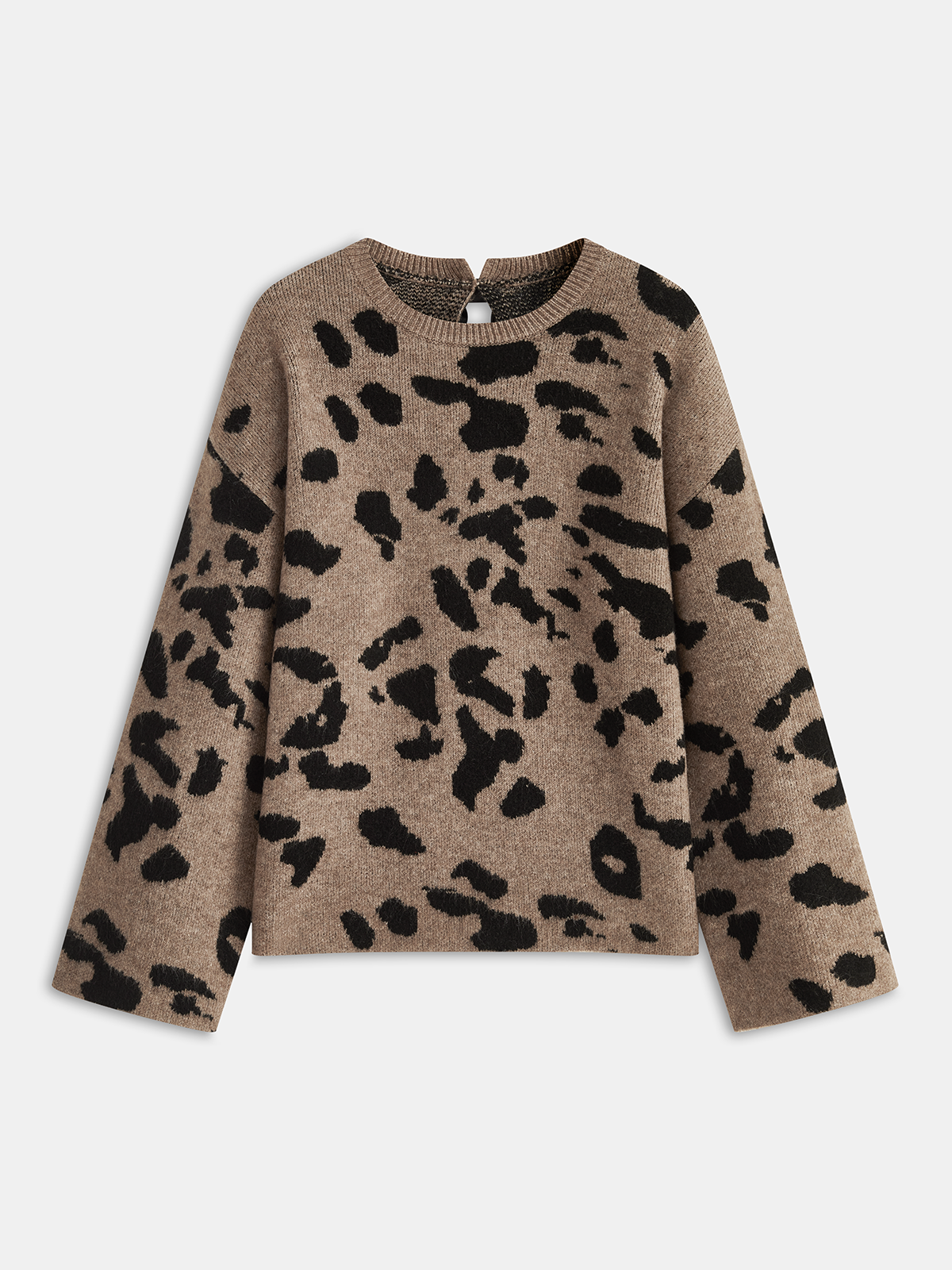 Bow Detail Leopard Print Knit Sweater with Cozy Crew Neck Design