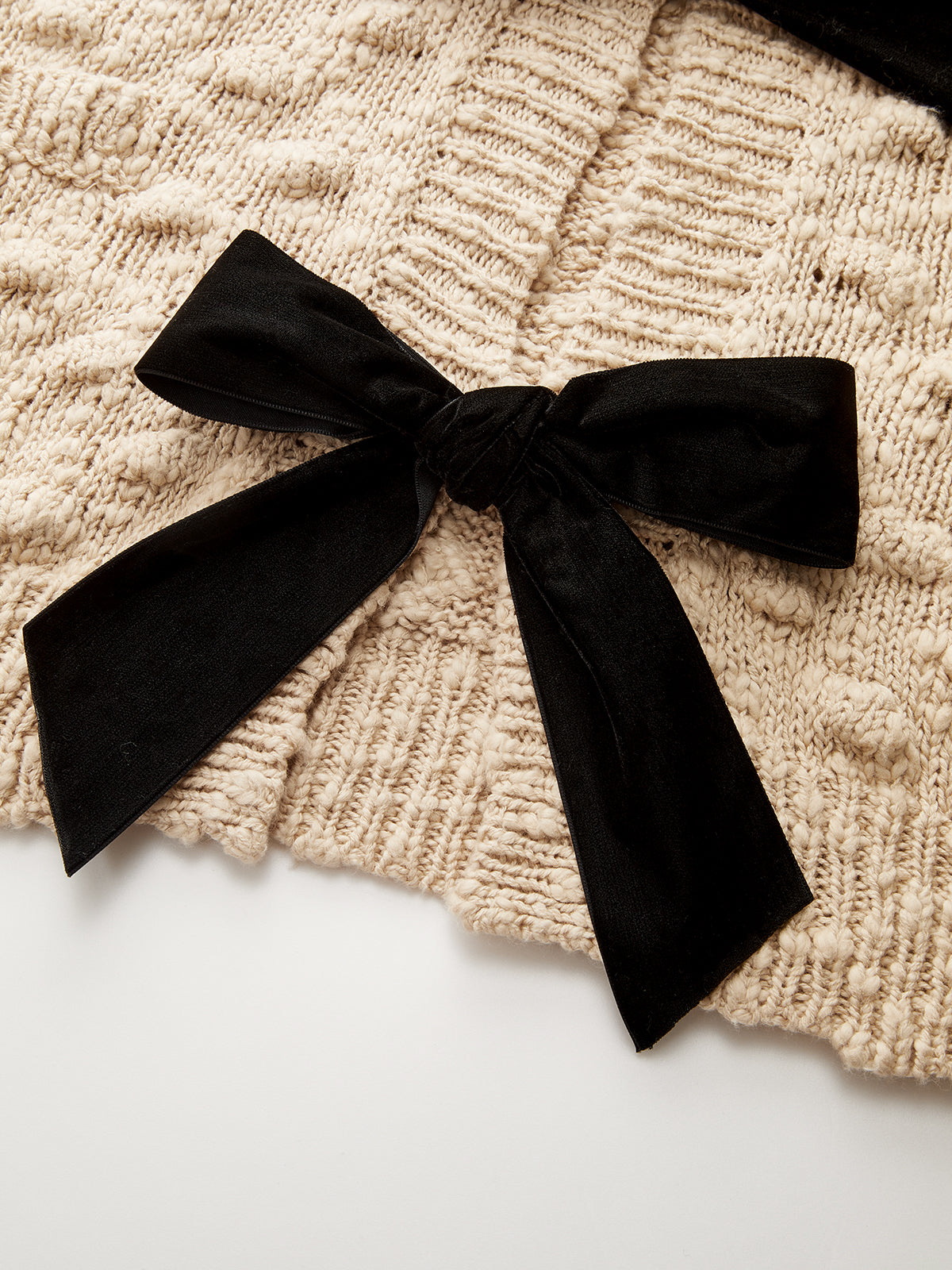 Bow Detail Textured Knit Cardigan with Decorative Buttons
