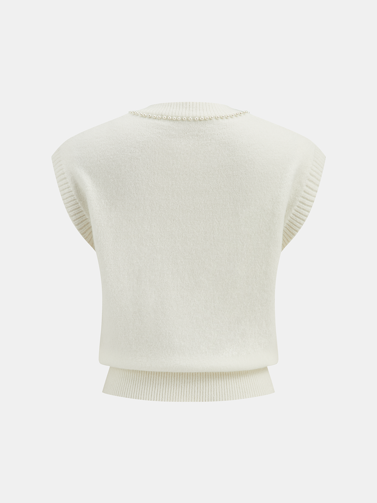 Pearl Bow Detail Cap Sleeve Knit Vest, Elegant Women's Layering Fashion Top