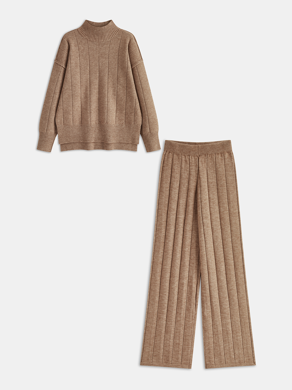 Soft Wide Rib Exposed Seam Jumper and Wide Leg Co-ord with Trendy High Waist Fit