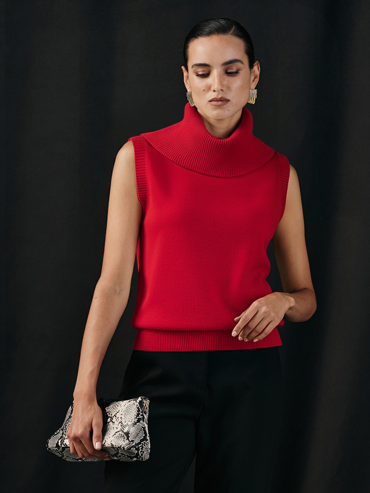 Turtleneck Sleeveless Knit Vest for Women Casual Layering
