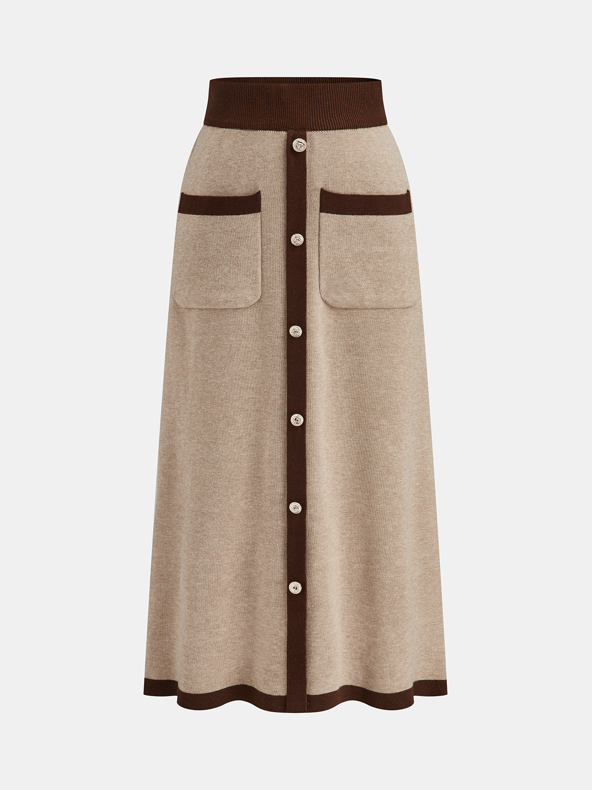 Contrast Trim Knit Top and Midi Skirt Set Women's Fashion Staple