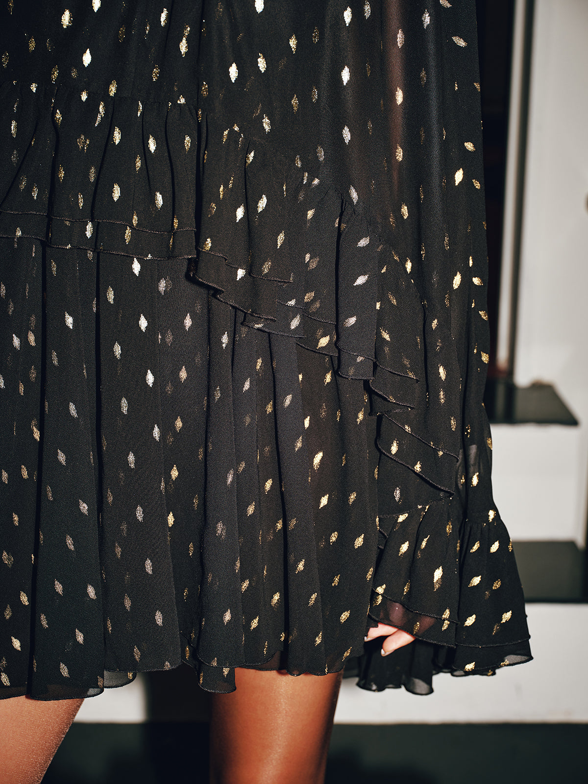 Foil Spot Print Cami Dress with Matching Cape Elegant Evening Wear