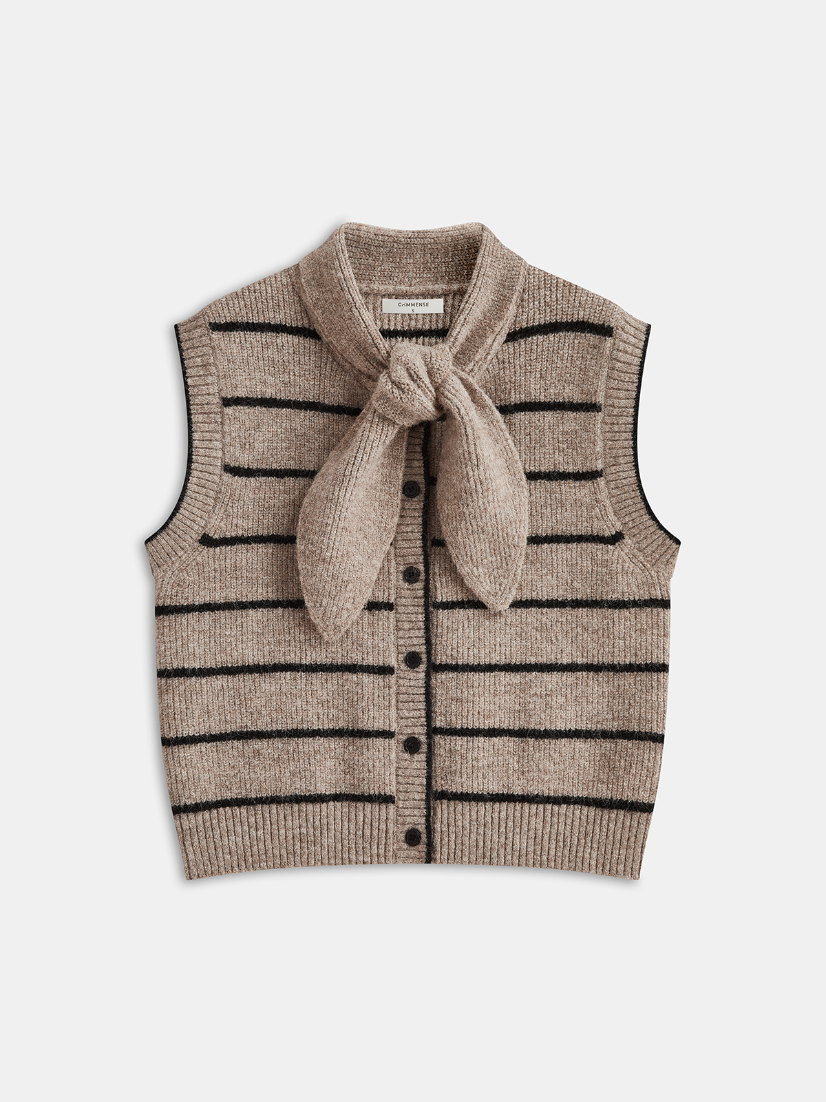 Striped Knit Vest with Tie Neck Detail, Sleeveless Layering Sweater