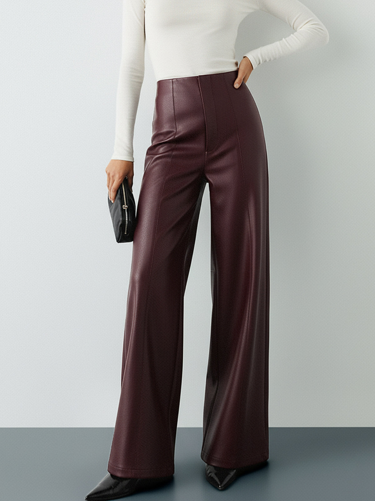 High-Waist PU Leather Wide-Leg Pants for Women Trendy Fashion
