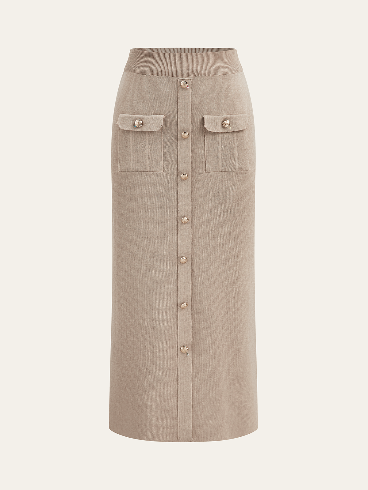 Metal Button Collared Cardigan and Midi Skirt Set - Trendy Women's Autumn Outfit